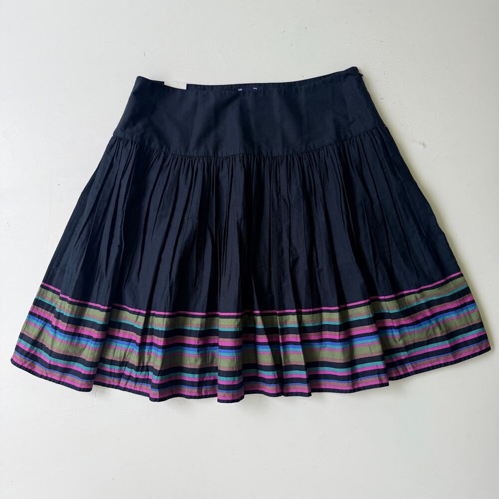 NWT Gap Pleated Skirt Size 10 Navy Blue Colorful Ribbon Striped A-Line Flounce